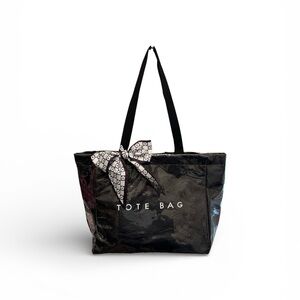 Elegant Black Tote Bag with Bow Detail Wipe Clean Exterior/Vinyl over Fabric